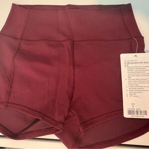 NWT Lululemon High-Rise Burgundy “Deep Rouge”  In Movement Everlux Shorts